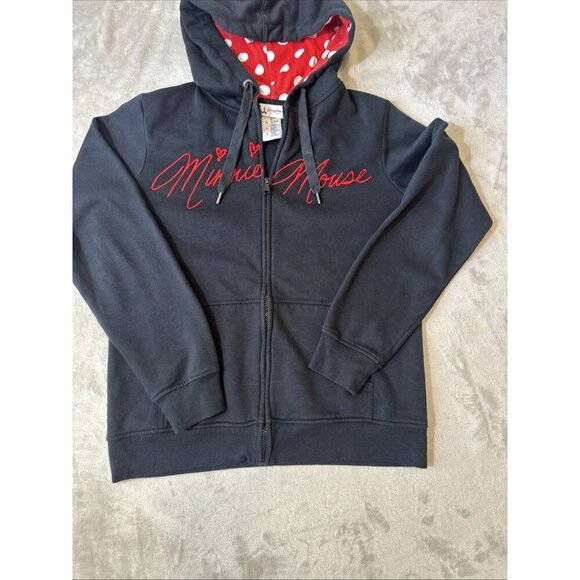 Women’s Disney Parks Minnie mouse Full Zip hoodie black red white Drawstring XL - Picture 4 of 13